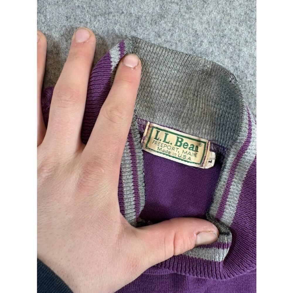 Vintage 80s LL Bean Long Sleeve Shirt Mens L Purple Mock Neck Striped Streetwear - Picture 6 of 9